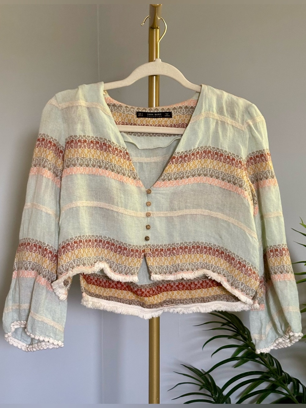 Zara Pastel Striped Button-Front Blouse - Picture 3 of 15